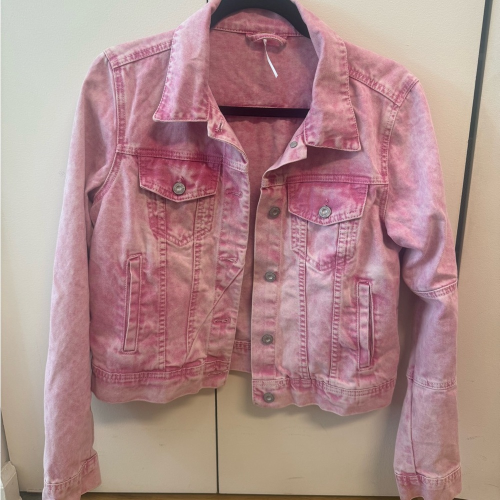 Like New Free People Rumors Denim Jacket Pink Acid Wash